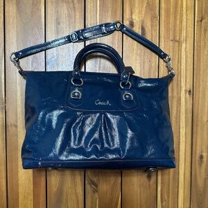 Coach Ashley patent leather large satchel in cobalt blue
